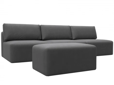 Диван прямой модульный с пуфом Лига-060 НПБ Лонг (ЛДСП,Брус,Фанера/Пластик/Замша/Серый) Лига Диванов 129486