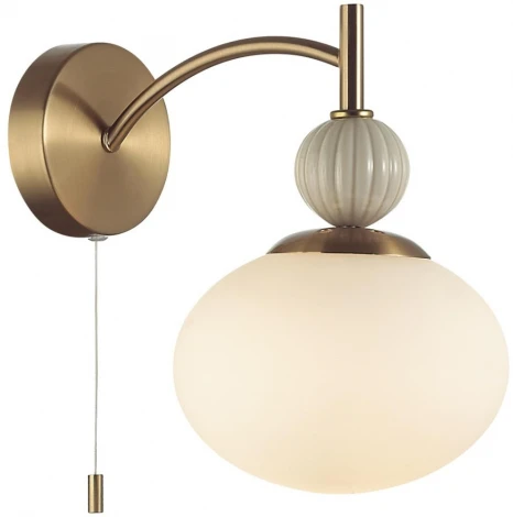 Бра с выключателем сонетка Lumion Gloriya 8272/1W NEOCLASSI латунь/бежевый/белый, металл/керамика/стекло Е14 1*40W 220V (шар)