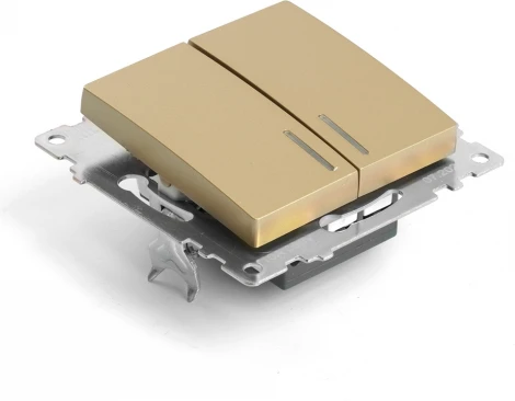 Выключатель двухклавишный с подсветкой (золото) Stekker Катрин 49217