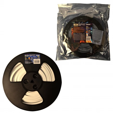 Светодиодная гибкая герметичная лента катушка 15м 3000K Uniel Neon ULS-N11-2835-120LED/m-8mm-IP67-DC24V-10W/m-15M-3000K катушка в герметичной упаковке