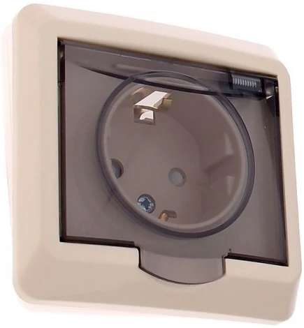 Розетка встраиваемая с заземлением, шторками и крышкой (кремовый) IP44 Systeme Electric Этюд PC16-044K