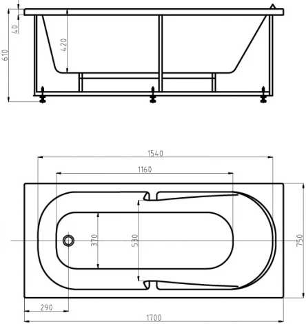 Акриловая ванна Акватек Лея слив слева
