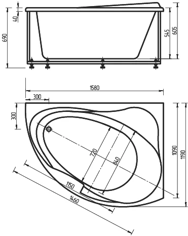 Акриловая ванна Акватек Альтаир R, вклеенный каркас