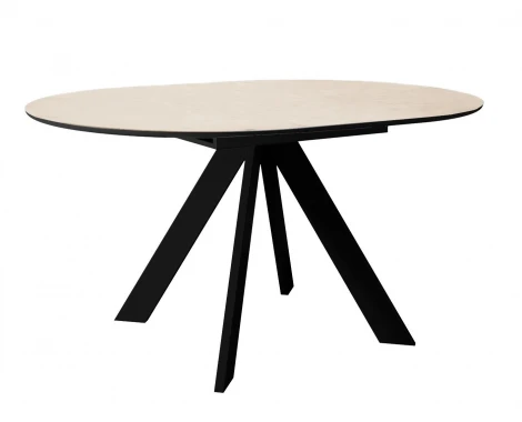 Стол DikLine SKC100 d1000 Керамика Krater Perla (бежевый матовый)/подстолье черное/опоры черные арт.00-00075479