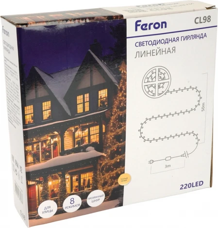 Светодиодная гирлянда на бобине линейная 50м + 3м 2700К, c питанием от сети, зеленый шнур Feron CL98 51436