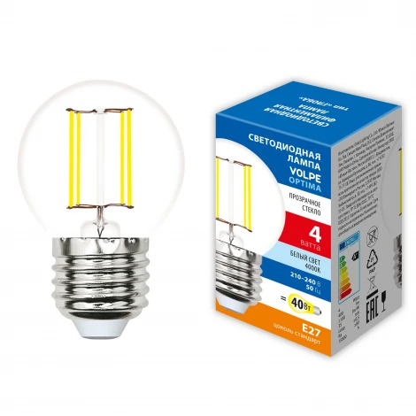 Лампочка светодиодная филаментная Volpe LED-G45-SLF LED-G45-4W/4000K/E27/CL/SLF