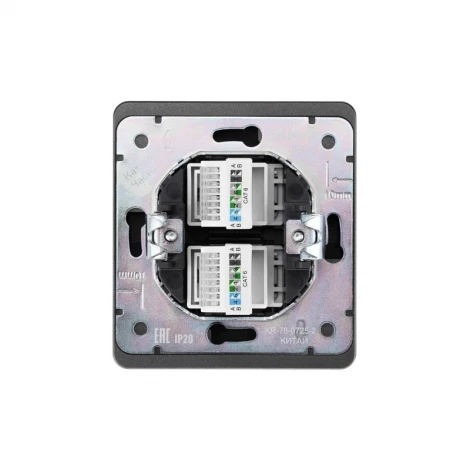 Розетка компьютерная двойная RJ45+RJ45 кат6 с/у титан Kranz Round KR-78-0725-2