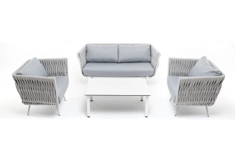 Лаунж-зона 4-ая из роупа со столом Канны молочный, каркас светло-серый, роуп светло-серый 4SIS Монако MONS2C2TJ-4-SET H-gray