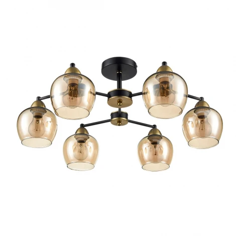 Потолочная люстра на штанге Lumion Landa 8249/6C черный/античное золото/янтарный, металл/стекло Е27 6*60W 220V