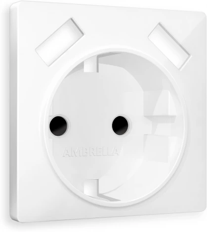 Лицевая панель Ambrella Volt ALFA (Белый глянец) для электрической розетки с заземлением со шторками 2USB QUANT AP1090