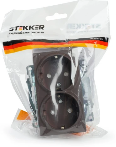 Розетка двойная с заземлением и шторками (коричневый) Stekker Катрин 49030