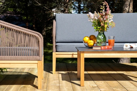 "Канны" лаунж-зона 4-местная из роупа со столиком "Канны" (серый гранит), основание дуб, роуп коричневый 4SIS арт.УТ-00004760