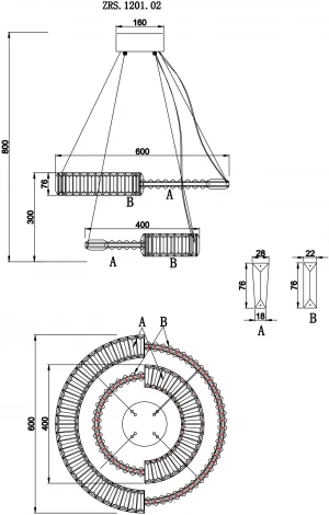Подвесной светильник ярусный Zortes Moi ZRS.1201.02 (LED, 220V, хрусталь, пульт управления, на тросе, IP21)