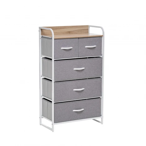 Комод Leset Ноа 5 ящ., Каркас Белый, Светло-серый (Сталь,Искусственный лен/Белый) арт.2500000183454