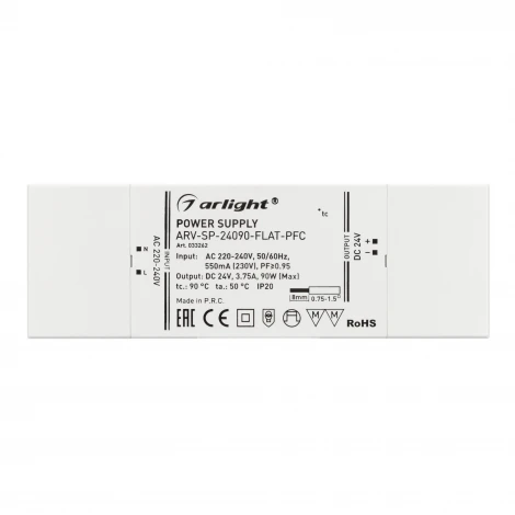 Блок питания ARV-SP-24090-FLAT-PFC (24V, 3.75A, 90W) (IP20 Пластик) 033262 Arlight