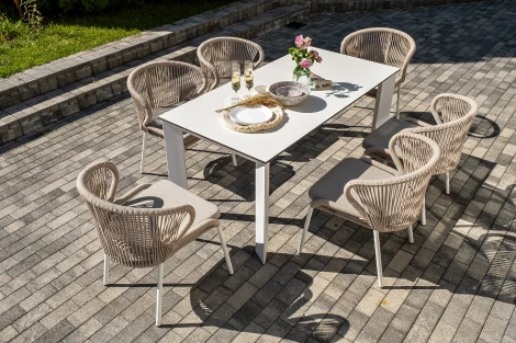 "Венето" обеденная группа на 6 персон со стульями "Милан", каркас белый, роуп бежевый 4SIS арт.УТ-00009334