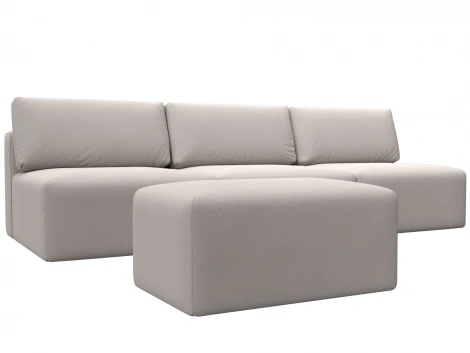 Диван прямой модульный с пуфом Лига-060 НПБ Лонг (ЛДСП,Брус,Фанера/Пластик/Замша/Бежевый) Лига Диванов 129487