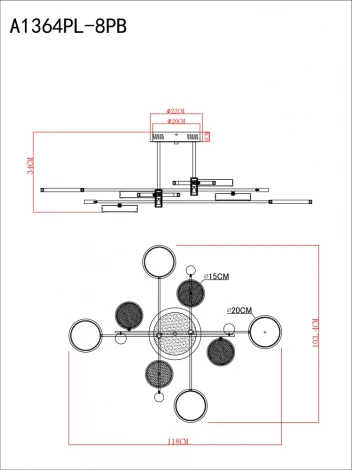 Потолочная люстра на штанге Arte Lamp Holly A1364PL-8PB (LED, 220V, пульт управления)