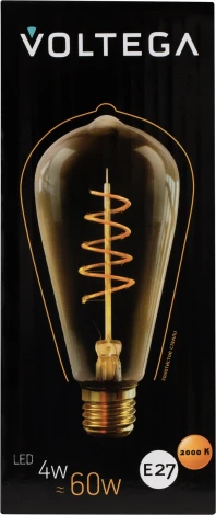 Лампочка светодиодная груша кофейная колба E27 4 Вт 300 lm 2000K теплое желтое свечение диммируемая Voltega Loft LED 7077