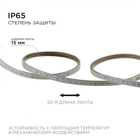 Светодиодная лента 220В 8Вт/м SMD5050 60д/м IP65 50м RGB OGM O17-10