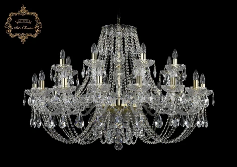 Подвесная большая люстра Art Classic 11.21 11.21.16+8.400.Gd.Sp (220V, хрусталь, на цепи, подсвечник, свеча)