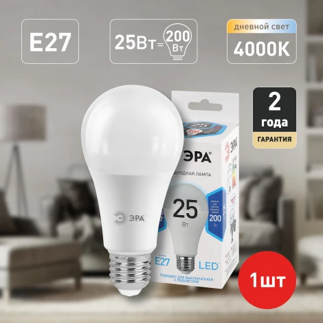 Лампочка светодиодная E27 25W ЭРА LED A65-25W-840-E27