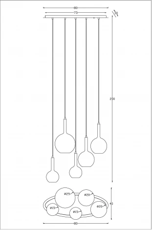 Подвесной светильник каскадный Arte Lamp Gala A2720SP-5SG (220V, на проводе, шарики)