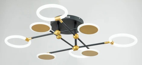 Люстра потолочная светодиодная на штанге Cassiopeia 10247/8 LED LED*63W Black/Gold (регулировка яркости, 220V, пульт управления, кольцо)