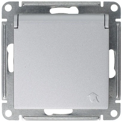 Розетка встраиваемая с заземлением, шторками и крышкой (алюминий) Systeme Electric AtlasDesign ATN000346