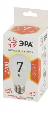 Лампочка светодиодная E27 7W ЭРА LED A60-7W-827-E27