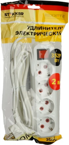 Удлинитель 4-х местный 2 метра с заземлением Stekker Home 49358