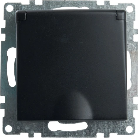 Розетка с заземлением защитной крышкой и шторками (черный) Stekker Катрин 39608