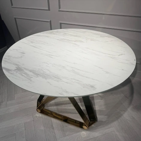 Стол обеденный IST-CASA раскладной Рондо Голд MC8239-120W, 120(+30+30)х76 см, белая керамика/золото