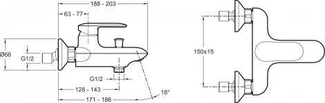 Смеситель Jacob Delafon Kumin E99460-CP для ванны с душем