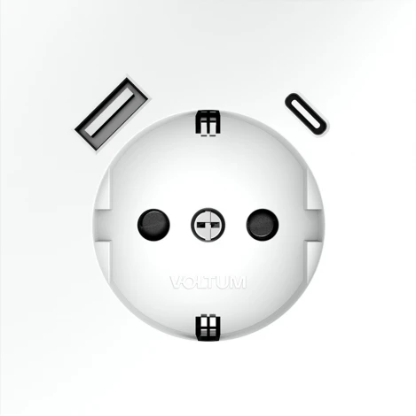 Розетка с заземлением, шторками и USB Type A+С (белый матовый) Voltum S70 VLS040502