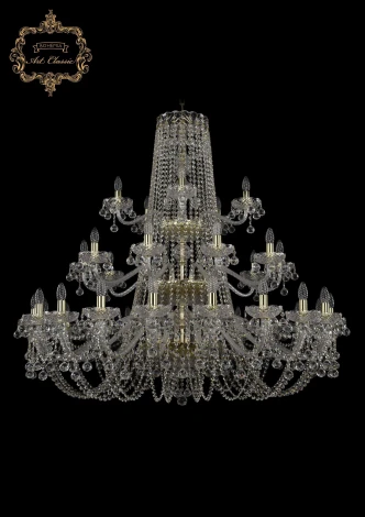 Подвесная большая люстра Art Classic 11.26 11.26.20+10+5.460.3d.Gd.B (220V, хрусталь, на цепи, подсвечник, свеча)