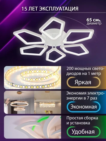 Потолочная люстра светодиодная с пультом ДУ 144W, белый, LED Natali Kovaltseva 8144 LED LAMPS 81443