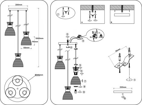 Подвесной светильник Ambrella Traditional TR3402 (220V, на проводе, круглые)