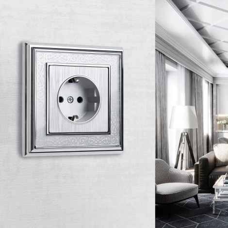 Розетка с заземлением (cеребряный рифленый) Werkel W1171009 (a051368)