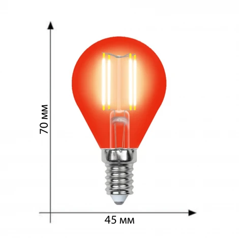 Лампочка светодиодная шар красная E14 5W Uniel LED-G45-5W/RED/E14 GLA02RD
