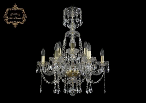 Подвесная люстра Art Classic 11.12 11.12.6+3.195.XL-67.Gd.Sp (220V, хрусталь, на цепи, подсвечник, свеча)