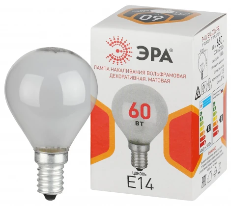 Лампочка накаливания E14 60W ЭРА P-60-E14-230-FR