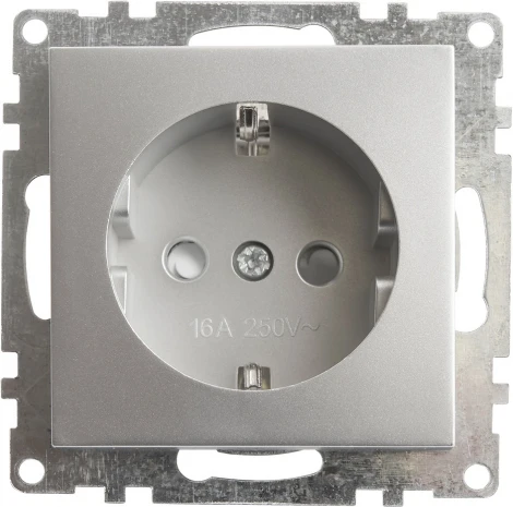 Розетка с заземлением и шторками (серебро) Stekker Катрин 39582