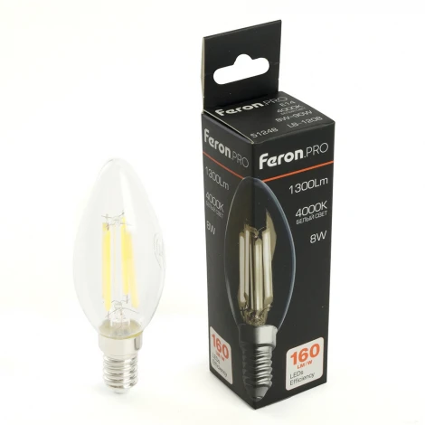 Лампа светодиодная филамент C35 свеча 8W 175-265V E14 4000К Feron LB-1208 51248