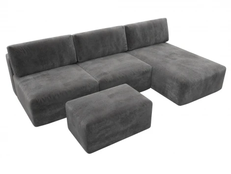 Диван угловой модульный с пуфом Лига-060 НПБ Лонг угол универсальный (ЛДСП,Брус,Фанера/Пластик/Велюр/Серый) Лига Диванов 129515