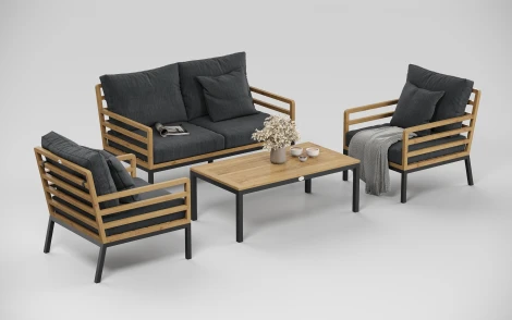 Комплект садовой мебели Gardenini Premium PatioCalma (Алюминий,Ткань,Тик/Темно-серый) арт.LPPCLM.010800.S2