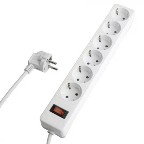 Сетевой фильтр 6-и местный с заземлением 1,8м. (белый) Stekker Optima 50095