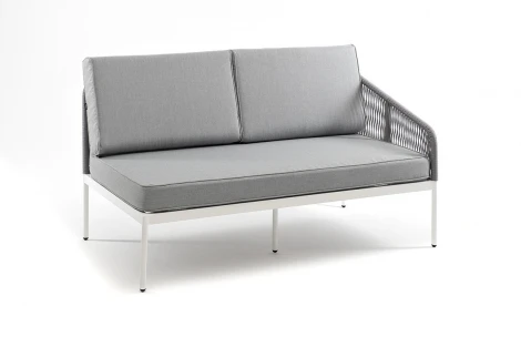 "Канны" левый модуль плетеный из роупа, каркас алюминий белый шагрень, роуп светло-серый круглый, ткань светло-серая 4SIS арт.УТ-00004418