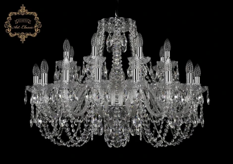Подвесная большая люстра Art Classic 11.11 11.11.16+8.300.Cr.Sp (220V, хрусталь, на цепи, подсвечник, свеча)