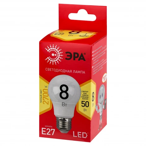 Лампочка светодиодная E27 8W ЭРА LED A55-8W-827-E27 R